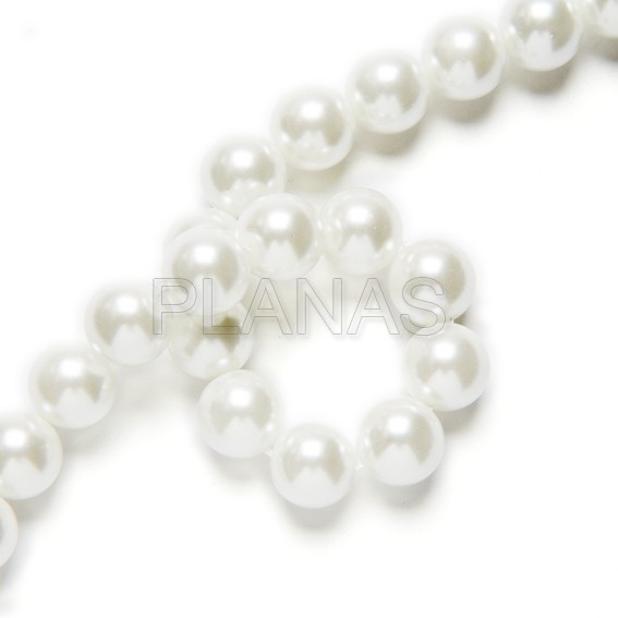 Tira de Perlas de Cristal en 10mm. 40cm.Color Blanco.