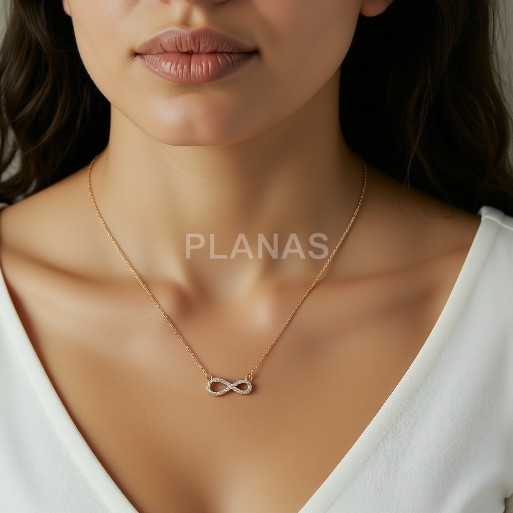 Colar em prata de lei e banhado a ouro com zircônia cúbica. infinito.