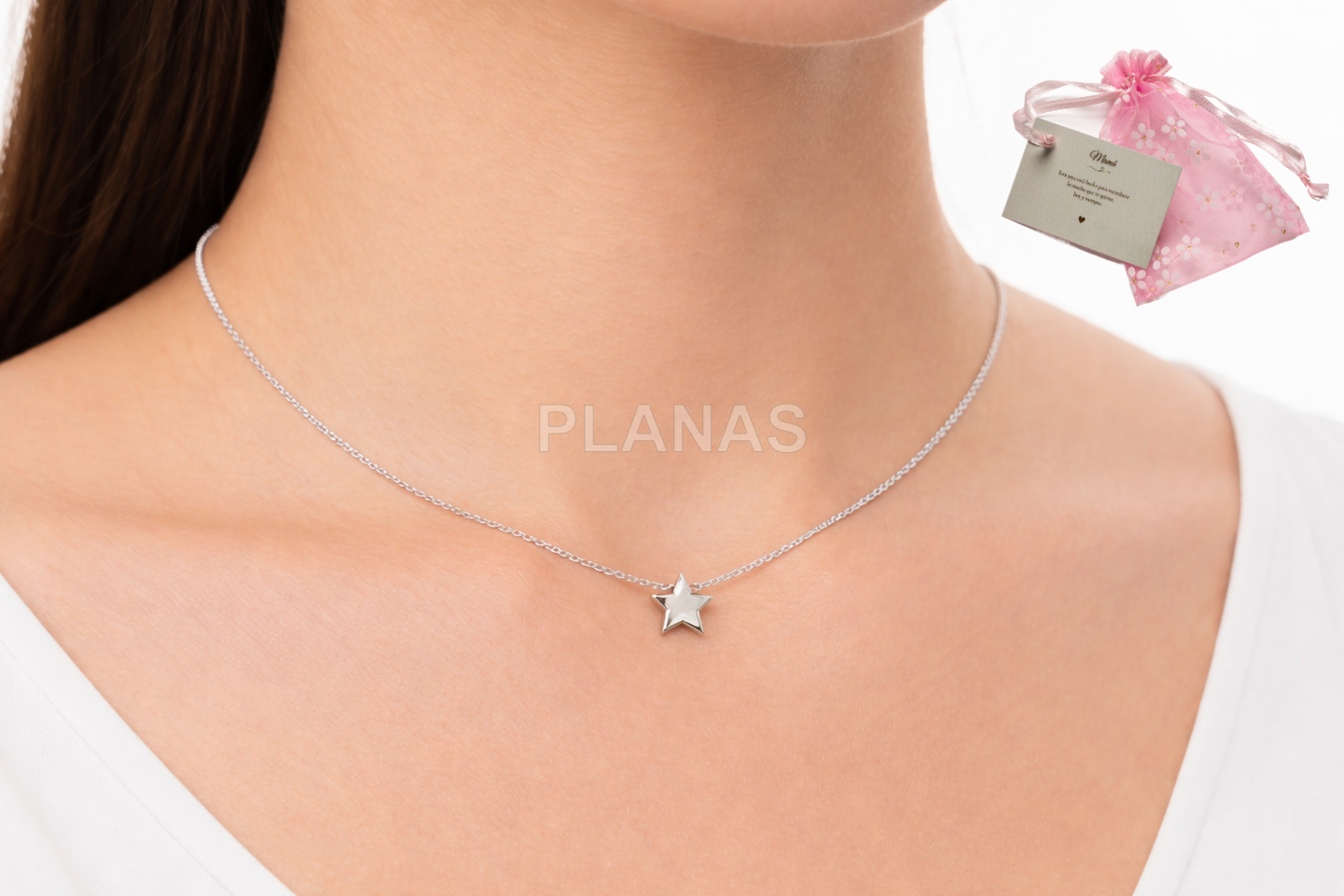 Sterling silver necklace ródio, luna inverso