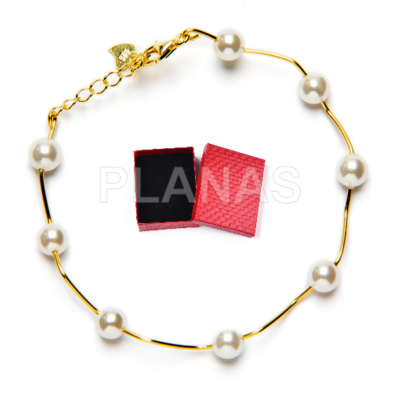 Pulsera en Plata de ley y Baño Oro con perla Shell de 6mm.