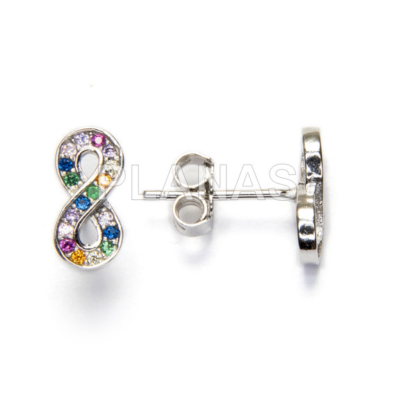 Pendientes en Plata de Ley Rodiada y Circonitas de Colores.INFINITO.
