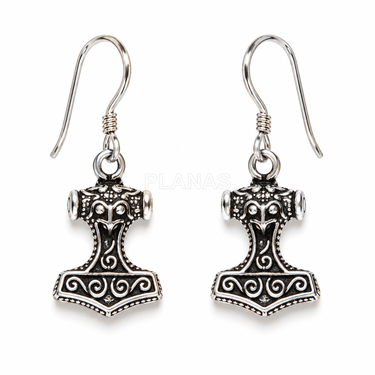 Pendientes y Colgante en Plata de ley. MARTILLO DE THOR.