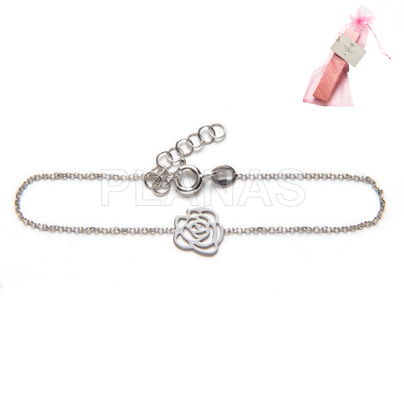 Pulseira em prata de lei. rosa.