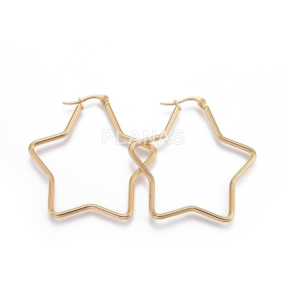 Aros Extra Grandes en Acero Inoxidable y Baño Oro.ESTRELLA.95x97x2mm.