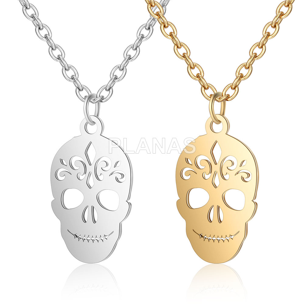 Colgante Calavera en Acero Inoxidable y Baño Oro.