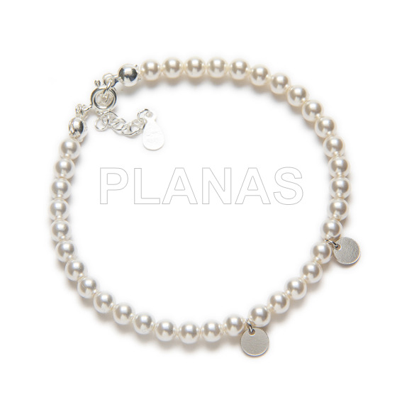 Pulsera en Plata de ley y Perlas de Cristal Austríaco de alta calidad.Color Blanco.