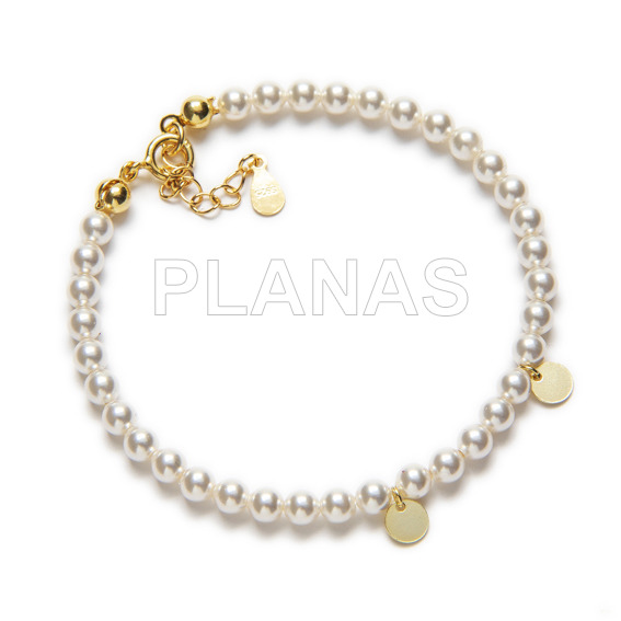 Pulsera en Plata de ley y Perlas de Cristal Austríaco de alta calidad.Color Blanco.