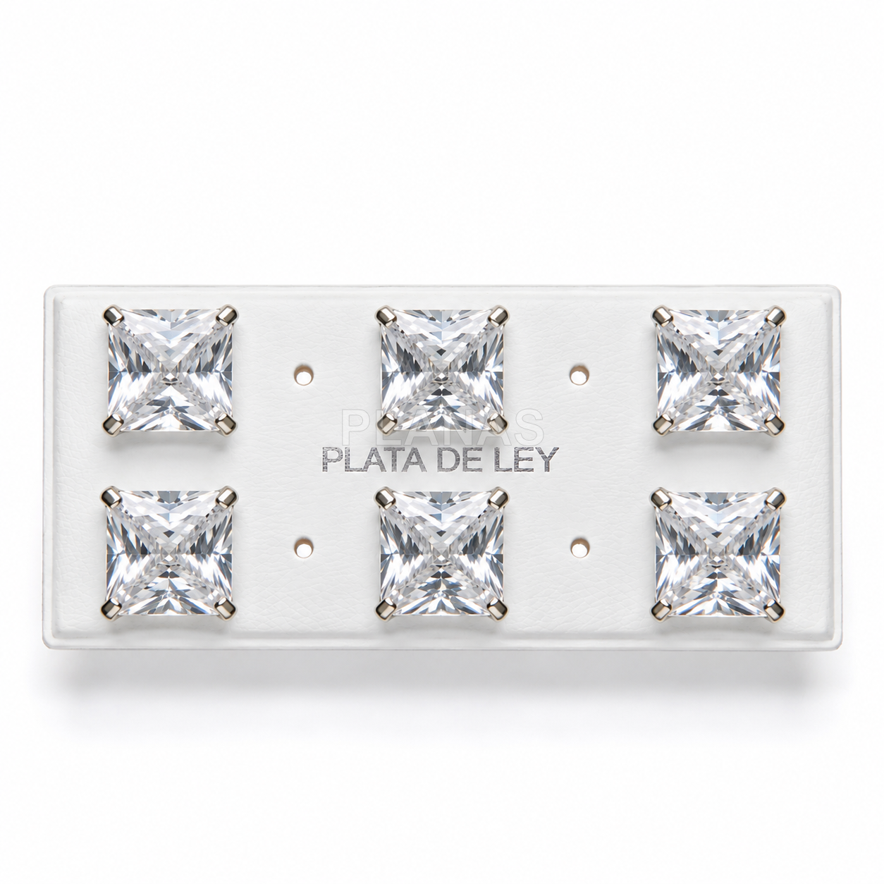 Pendientes Circonita Cuadrada Plana Display de 3 o 6 pares en Plata de ley.