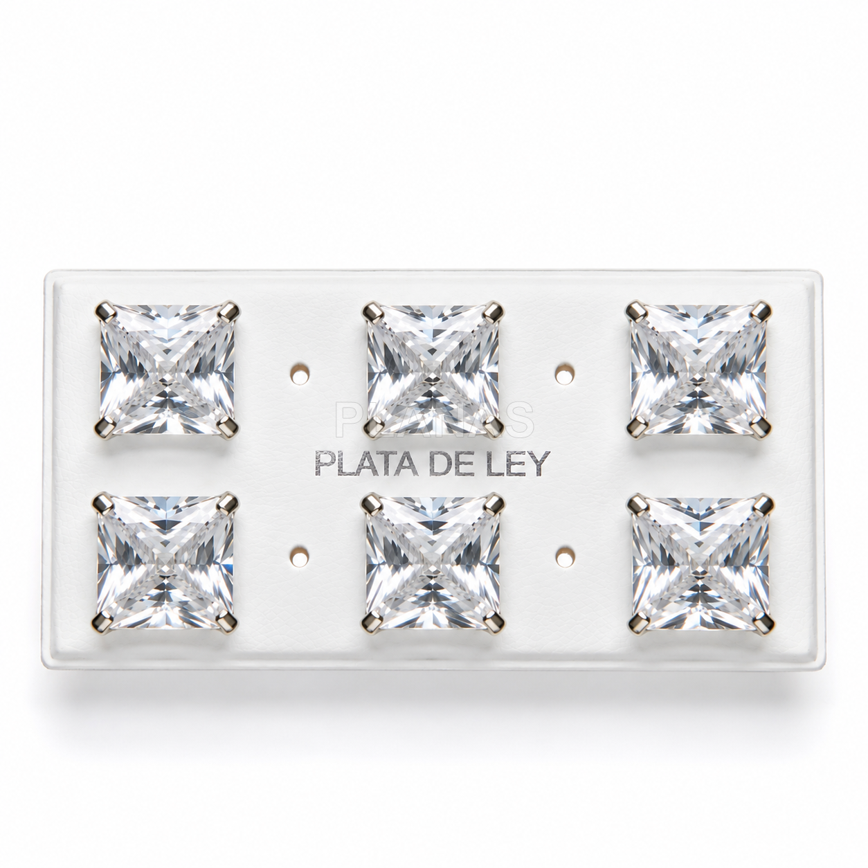 Pendientes Circonita Cuadrada Plana Display de 3 o 6 pares en Plata de ley.