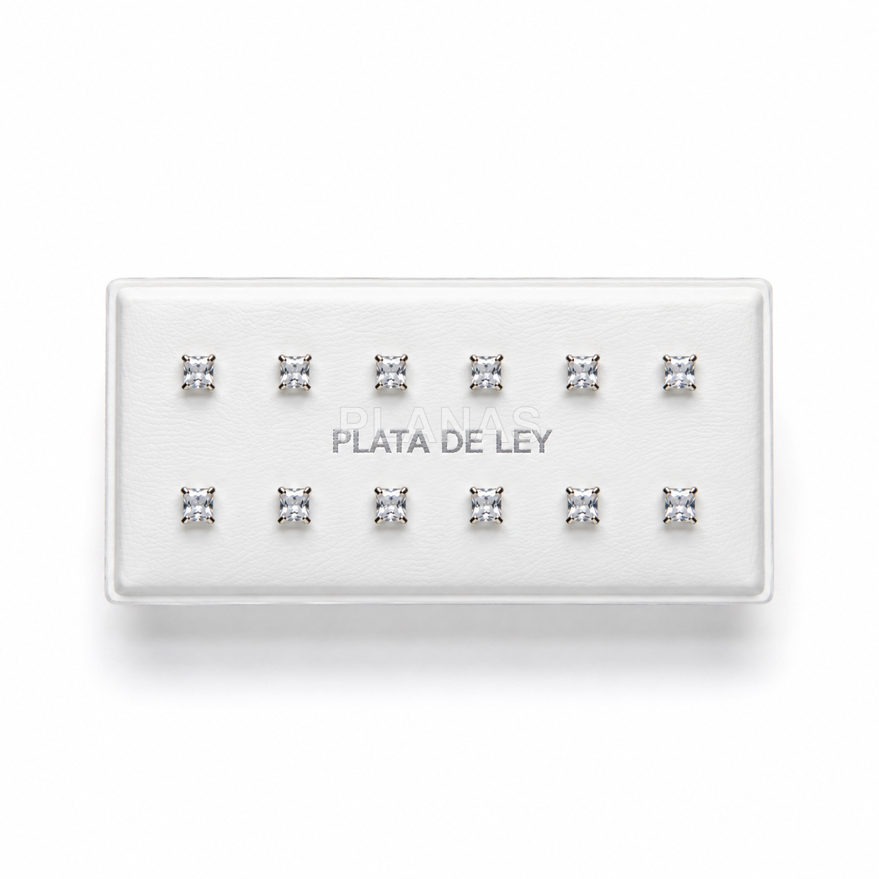 Pendientes Circonita Cuadrada Plana Display de 3 o 6 pares en Plata de ley.