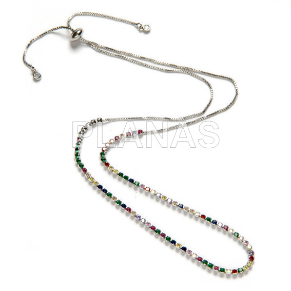 Collar en Acero Inoxidable 304 y Circonitas de Colores con cierre corredero.