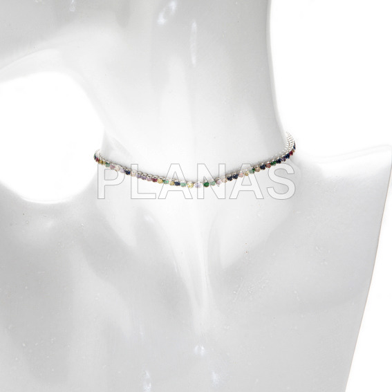 Collar en Acero Inoxidable 304 y Circonitas de Colores con cierre corredero.