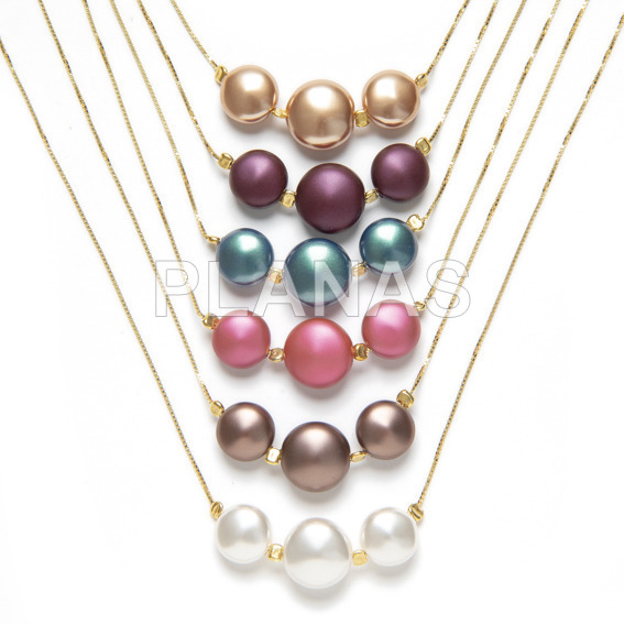 Collar en Plata de ley y Baño Oro con Perlas de Cristal Austríaco de alta calidad de 10 y 12mm.