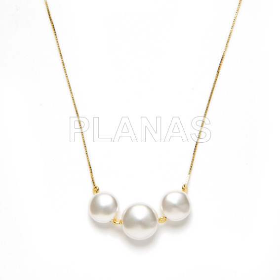 Collar en Plata de ley y Baño Oro con Perlas de Cristal Austríaco de alta calidad de 10 y 12mm.