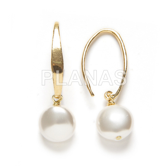 Pendientes en Plata de ley y Baño de Oro con Perlas de Cristal Austríaco de alta calidad de 12mm.