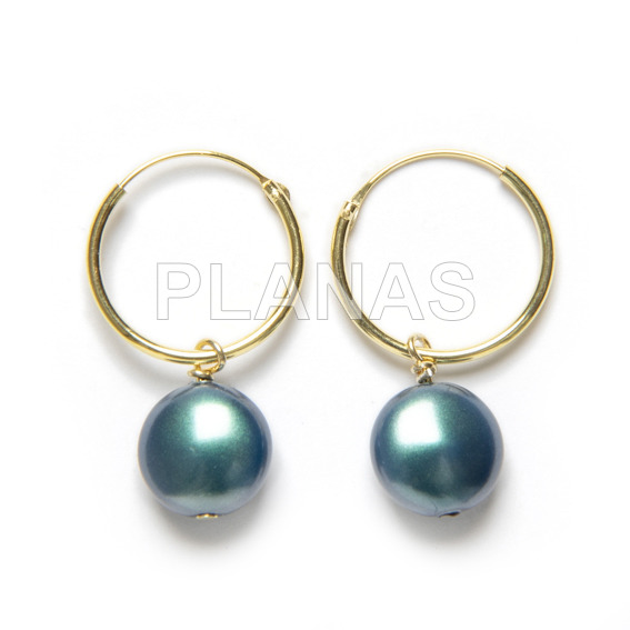 Aros en Plata de ley y Baño de Oro con Perlas de Cristal Austríaco de alta calidad de 10mm.
