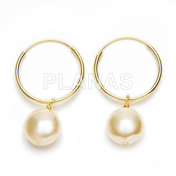 Aros en Plata de ley y Baño de Oro con Perlas de Cristal Austríaco de alta calidad de 10mm.