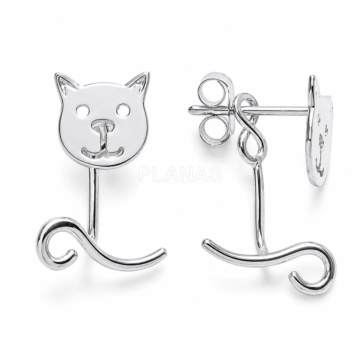 Pendientes en Plata de ley Rodiada .GATO.
