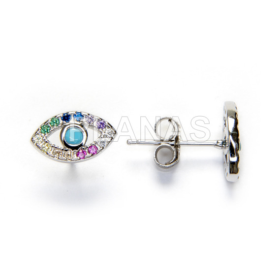 Pendientes en Plata de ley Rodiada y Circonitas de colores .OJO.