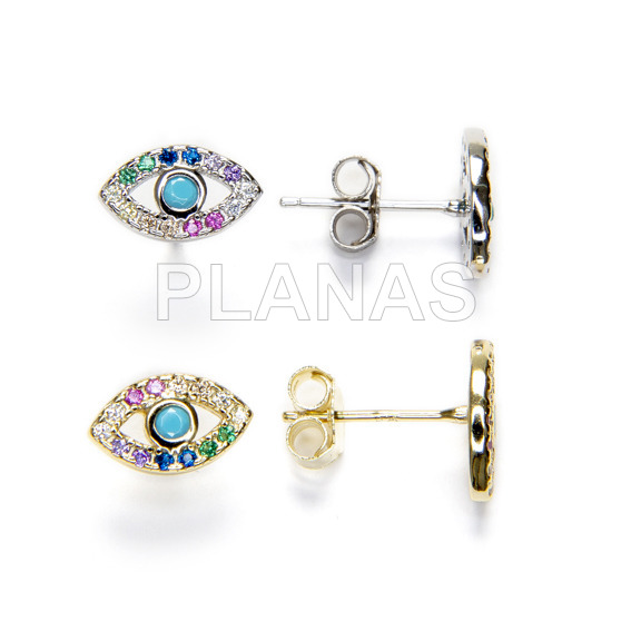 Pendientes en Plata de ley Rodiada y Circonitas de colores .OJO.