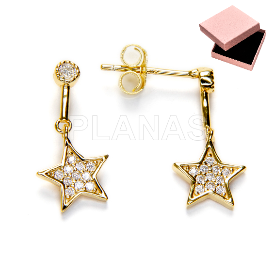 Pendientes en Plata de ley Rodiada y Circonitas Blancas. ESTRELLA.