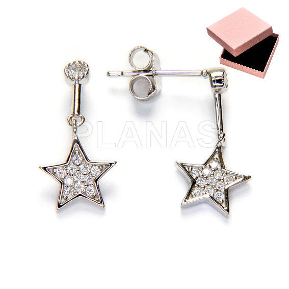 Pendientes en Plata de ley Rodiada y Circonitas Blancas. ESTRELLA.