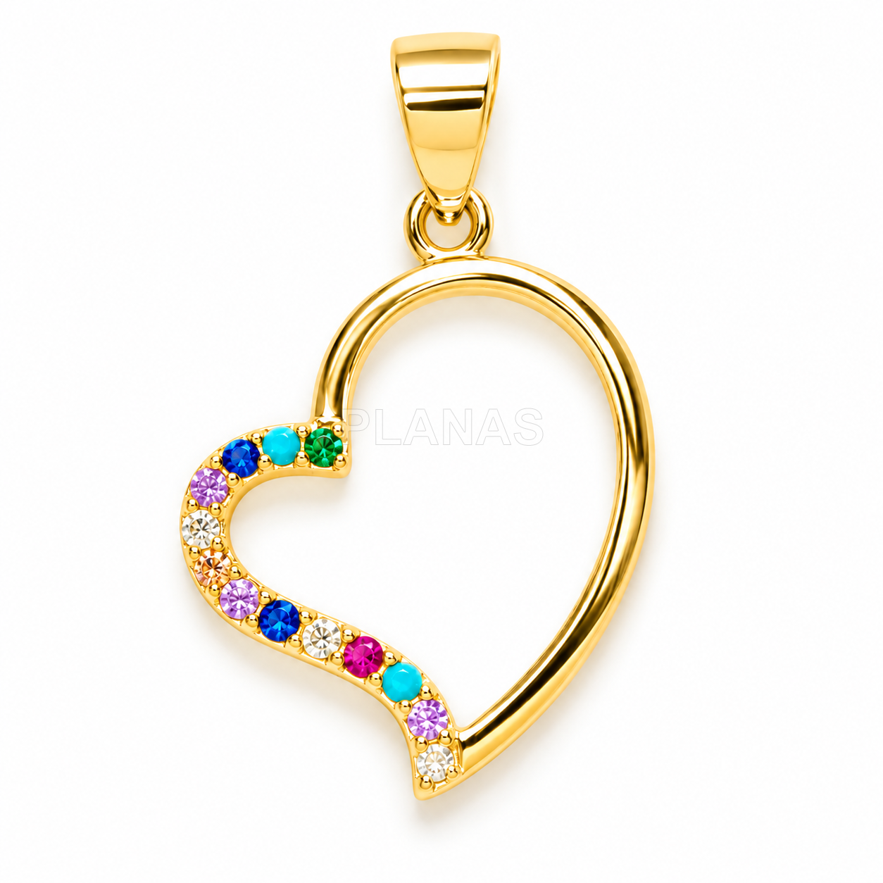 Colgante en Plata de ley y baño oro con circonitas de Colores. CORAZÓN.