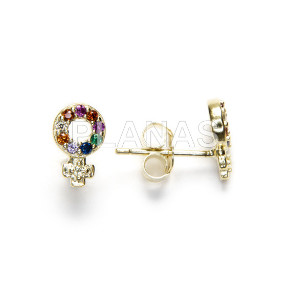 Pendientes en Plata de ley Rodiada y Circonitas de Colores.SIMBOLO MUJER.