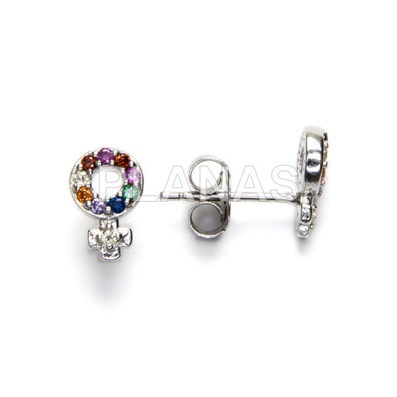Pendientes en Plata de ley Rodiada y Circonitas de Colores.SIMBOLO MUJER.
