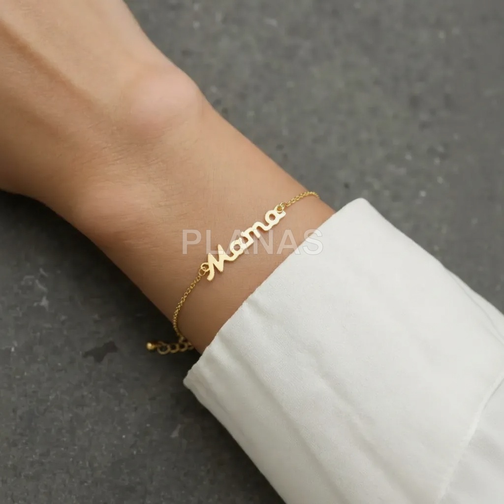 Pulsera en plata de ley y Baño Oro.MAMA.