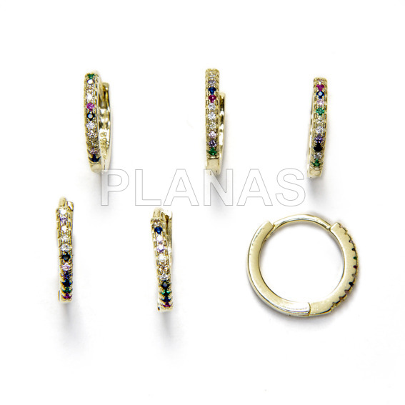 Aro en Plata de ley y Baño Oro con Circonitas de Colores.Precio unidad.