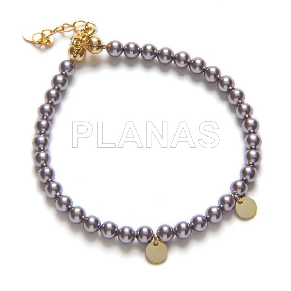 Pulsera en Plata de ley y Baño Oro con Perlas de Cristal Austríaco de alta calidad de 4mm.