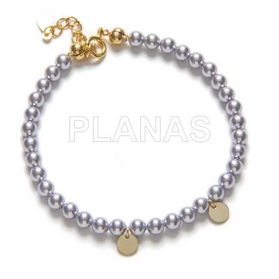 Pulsera en Plata de ley y Baño Oro con Perlas de Cristal Austríaco de alta calidad de 4mm.
