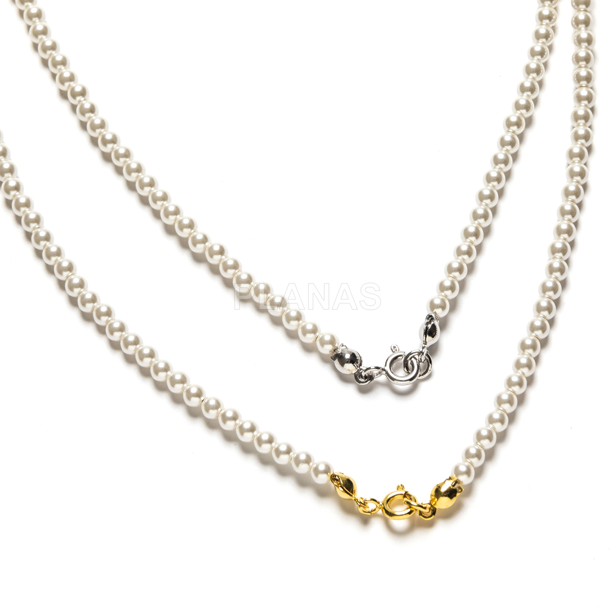 Collar en Plata de ley y perlas de gran calidad de 3mm.(Componente Cristal Austríaco de alta calidad).