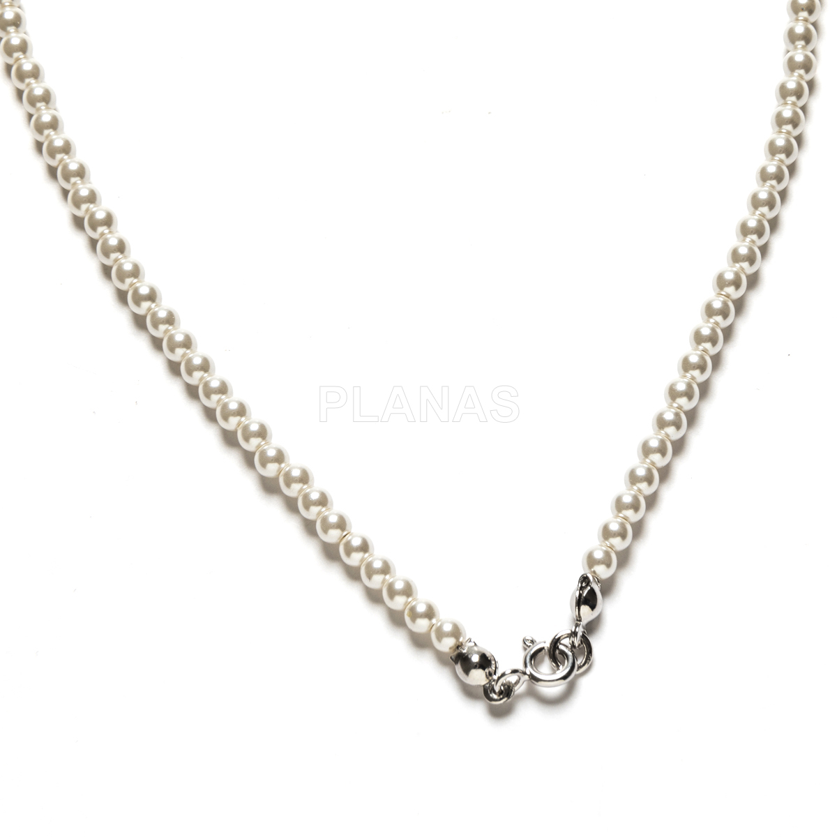 Collar en Plata de ley y perlas de gran calidad de 3mm.(Componente Cristal Austríaco de alta calidad).