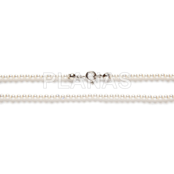 Collar en Plata de Ley Rodiada y  perlas de gran calidad de 3mm.(Componente Cristal Austríaco de alta calidad).