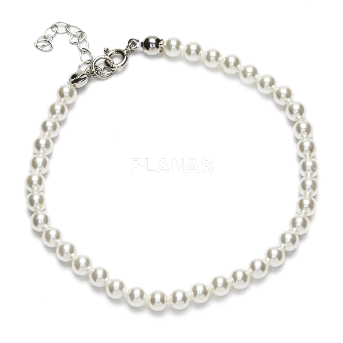 Pulsera en Plata de Ley Rodiada y  perlas de gran calidad de 3mm.(Componente Cristal Austríaco de alta calidad).