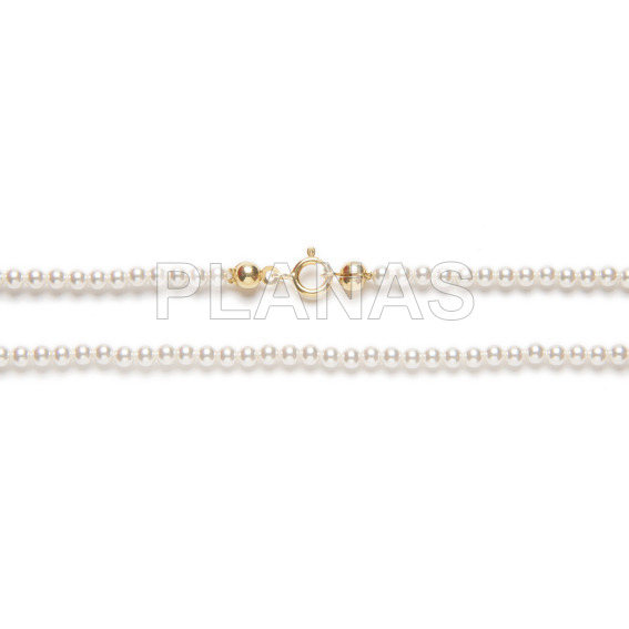 Collar en Plata de Ley y Baño Oro con Baño  perlas de gran calidad de 3mm.(Componente Cristal Austríaco de alta calidad).