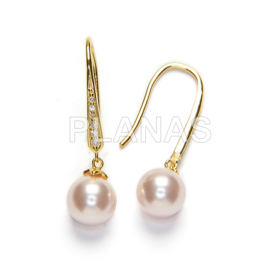 Conjunto en Plata de Ley y Baño Oro con Perlas Componentes Cristal Austríaco de alta calidad de 8mm.Rose Pearl.