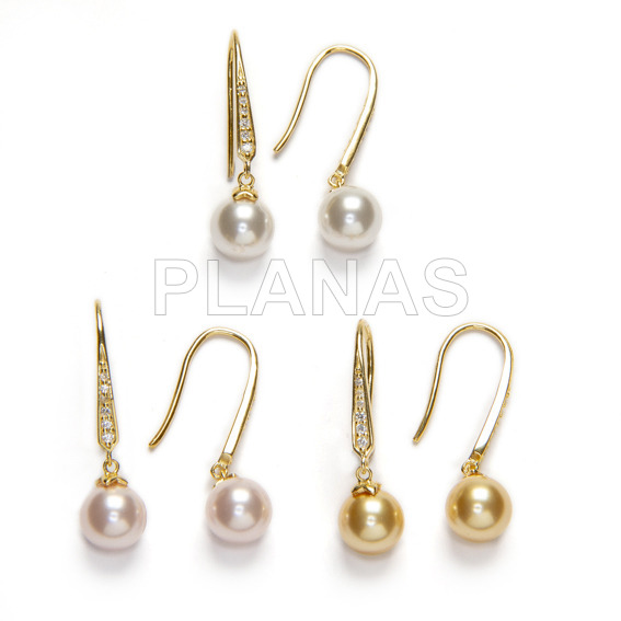 Conjunto en Plata de Ley y Baño Oro con Perlas Componentes Cristal Austríaco de alta calidad de 8mm.White Pearl.