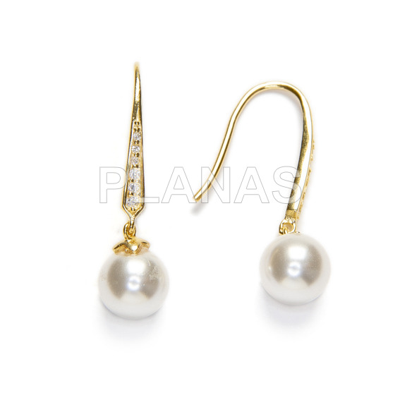 Conjunto en Plata de Ley y Baño Oro con Perlas Componentes Cristal Austríaco de alta calidad de 8mm.White Pearl.