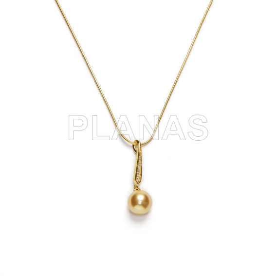 Conjunto en Plata de Ley y Baño Oro con Perlas Componentes Cristal Austríaco de alta calidad de 8mm.Gold Pearl.