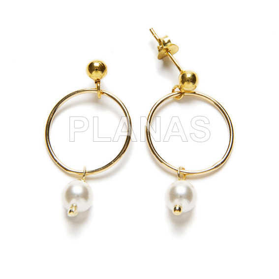 Conjunto en Plata de ley y Baño Oro de 3 piezas y perla  Cristal Austríaco de alta calidad.  