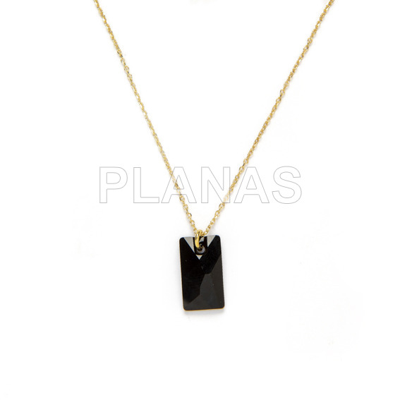 Collar en Plata de Ley y Baño Oro con Componente Cristal Austríaco de alta calidad.Color Negro.