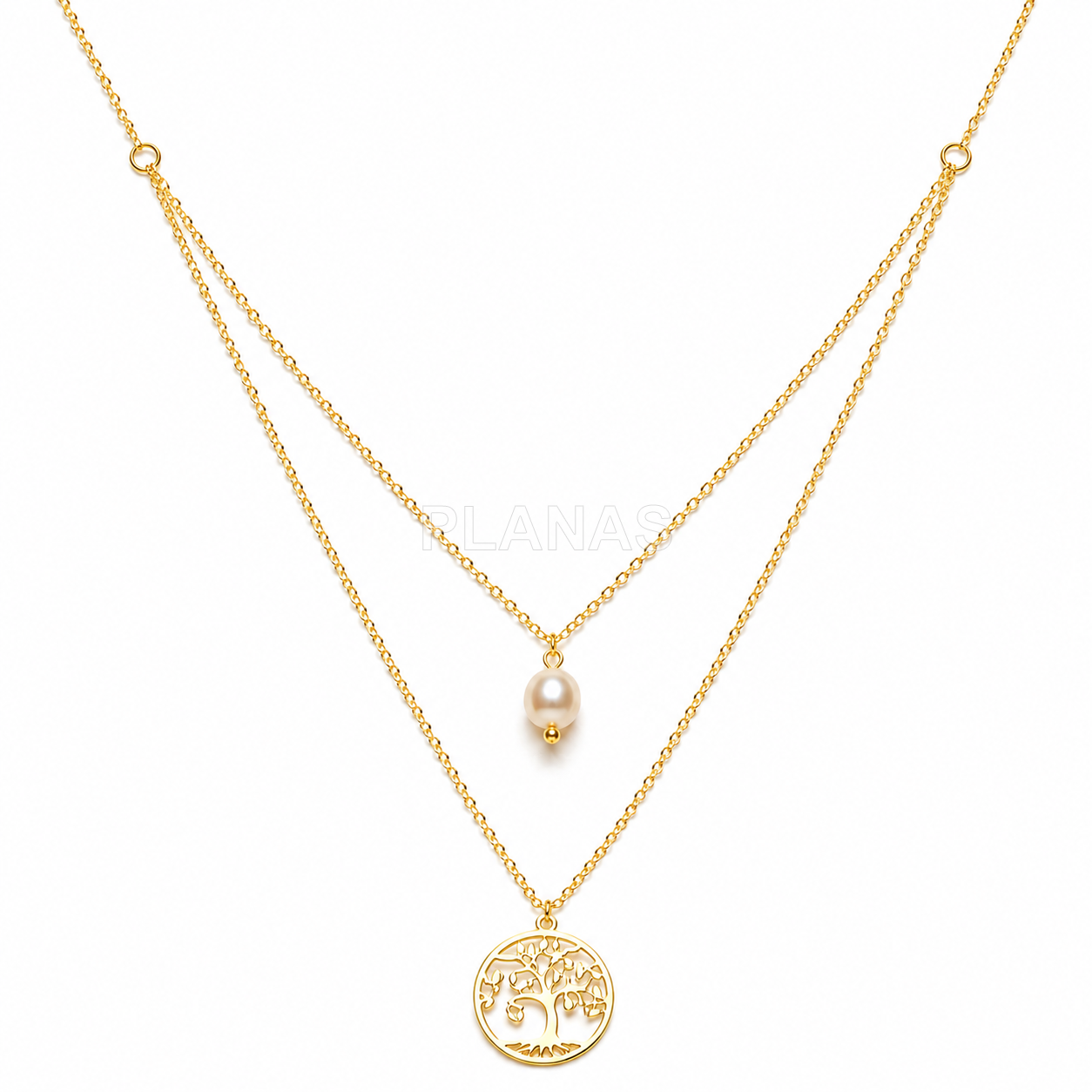 Corrente escarlate dupla, duas medidas em prata de lei com sw pearl e tree of life.