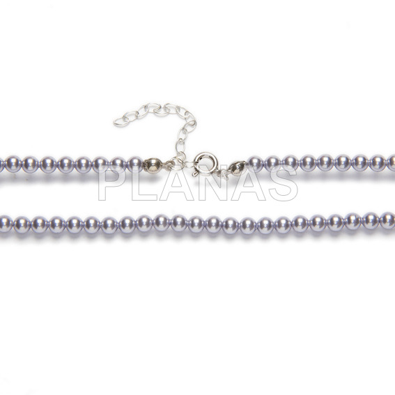 Collar en Plata de Ley Rodiada y perlas de gran calidad de 4mm.(Componente Cristal Austríaco de alta calidad).Color LAVANDER PEARL.