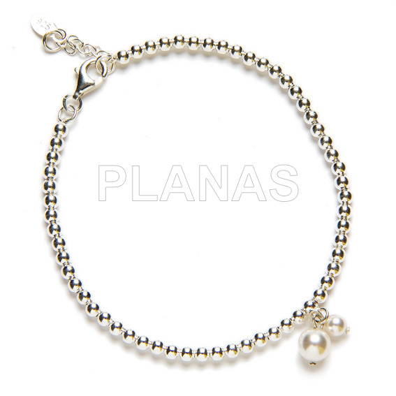 Pulsera en Plata de Ley con perlas de Cristal Austríaco de alta calidad.