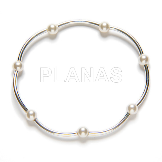 Pulsera Elastica con Perlas Cristal Austríaco de alta calidad de 5mm y plata de ley. 