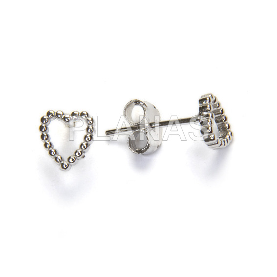 Earrings in sterling silver rhodium. heart.
