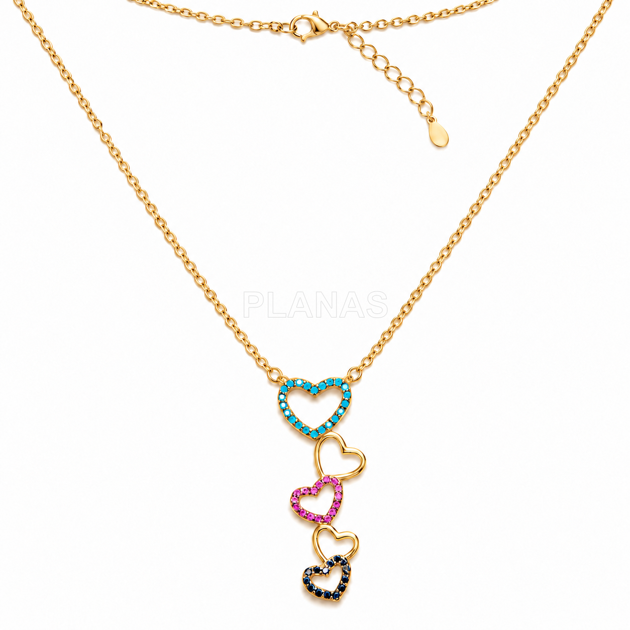 Collar en Plata de ley y Circonitas de colores. CORAZONES.